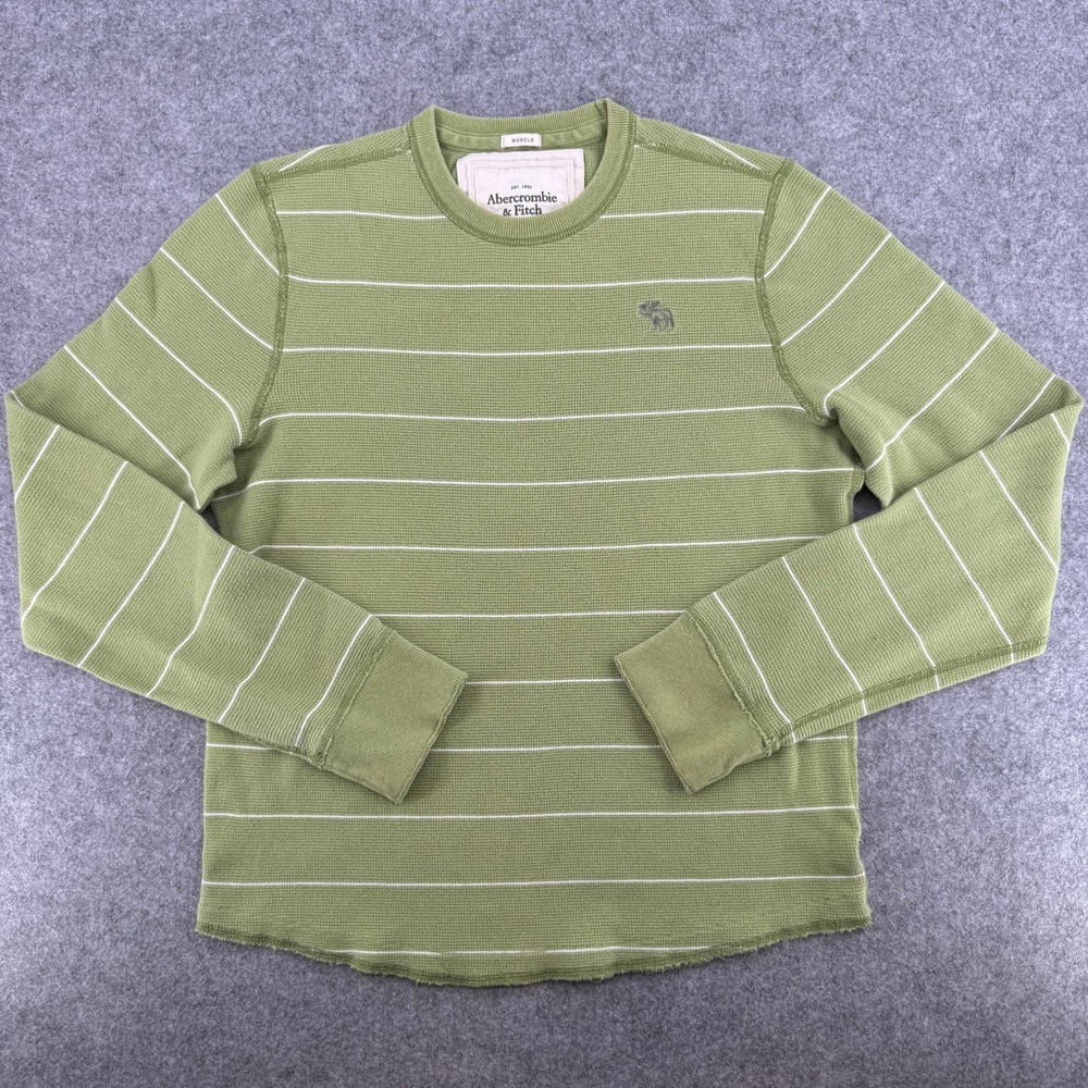 Y2K Abercrombie & Fitch Thermal Shirt Mens XL Muscle Fit Green Striped Waffle